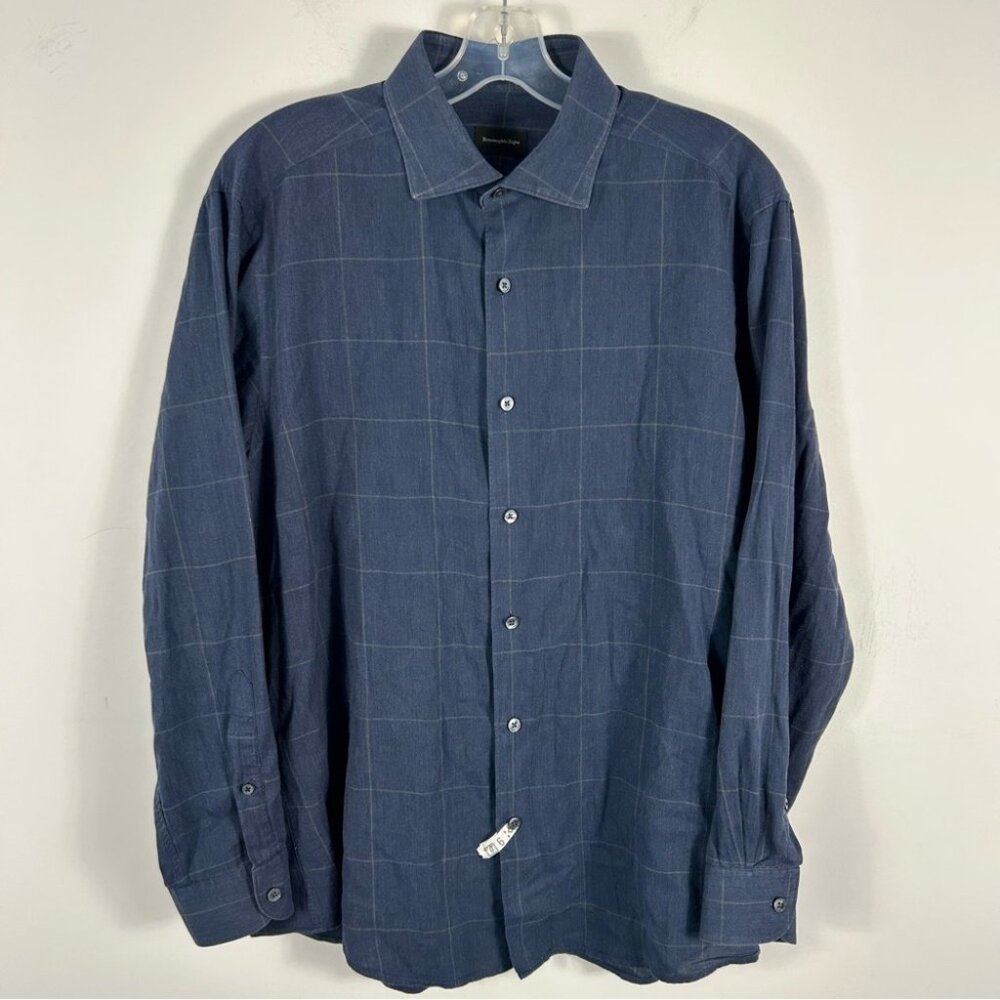 ❤️ Ermengildo Zegna Long Sleeve Plaid Button-down Semi Casual Dress Shirts L-XL